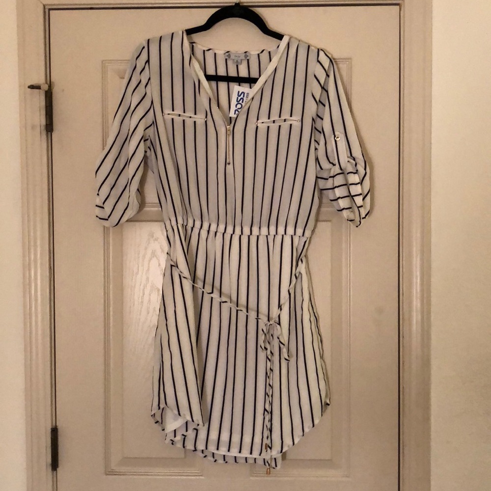 White and black striped dress